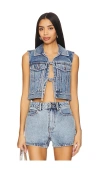 Alexander Wang Blue Clear Bead Hotfix Denim Vest In Blue