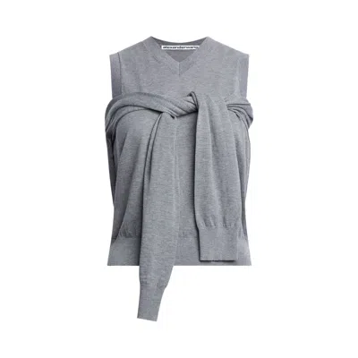 Pre-owned Alexander Wang Tie-front Cardigan Layered V-neck Vest 'heather Grey' | Women's Size Xs