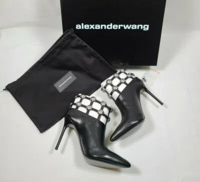 Pre-owned Alexander Wang Tina Black Leather Grommet Cage Booties