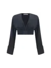 Alexander Wang Long-sleeve Cropped Blouse In Black
