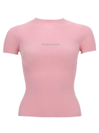 Alexander Wang Jacquard Logo Rib Sweater In Pink