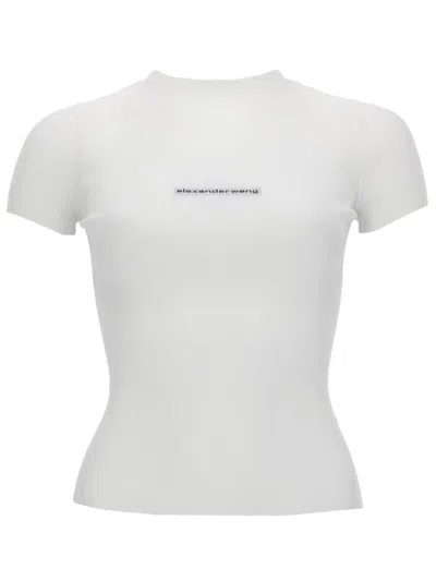 Alexander Wang Short Sleeve Crewneck Top With Jacquard Logo In White