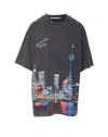 Alexander Wang Women T-shirt With Thermo-applied Rhinestones And Shanghai Skyline In Black