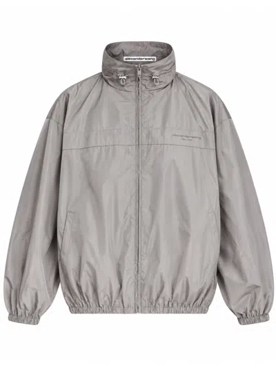 Alexander Wang Track Jacket In Technical Fabric With High-neck Drawstring In Gray