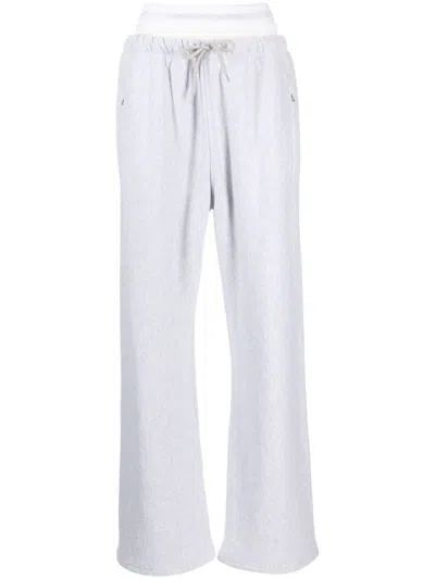 Alexander Wang Logo Elastic Waist Wide Leg Cotton Sweatpants In Grey