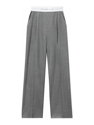 Alexander Wang Pleat-detail Logo-waistband Trousers In Gris