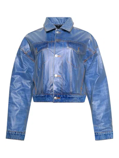 Alexander Wang Trucker Jacket With Sheer Outer In Blue