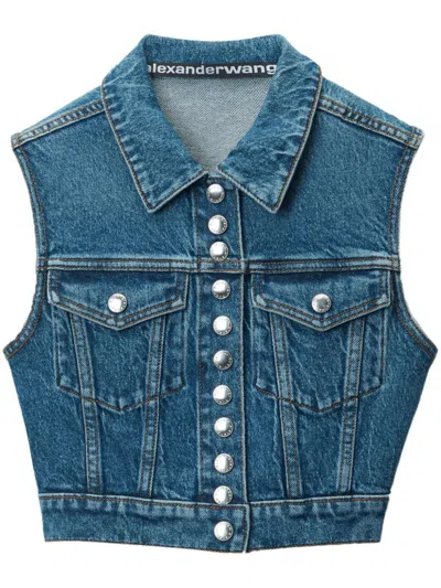 Alexander Wang Shrunken Trucker Vest In Denim In Vintage Medium Indigo