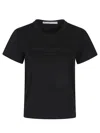 Alexander Wang Distressed Logo Shrunken Tee In Cotton Jersey In Black