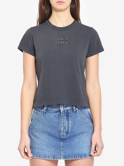 Alexander Wang Raised Logo Faded Shrunken T-shirt In Blue