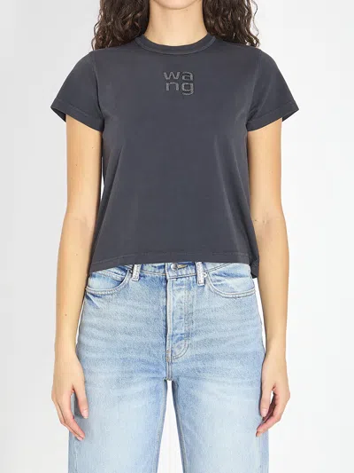 Alexander Wang T-shirt With Logo And Rhinestones In Gray