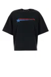 Alexander Wang Loose-fitting Black T-shirt With Graphic Design And Uneven Hem In Black