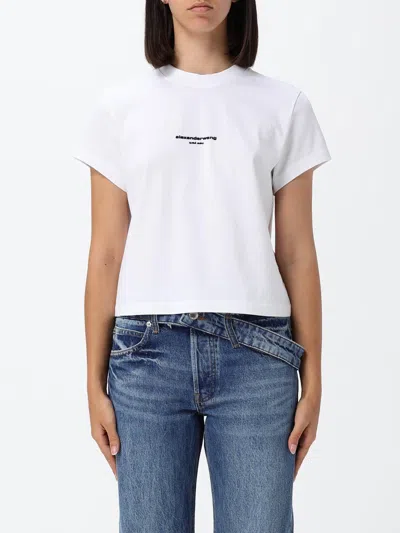 Alexander Wang Logo Print Cropped Cotton T-shirt In White