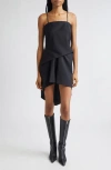 Alexander Wang Tucked Hem Wool & Mohair Asymmetric Minidress In Black