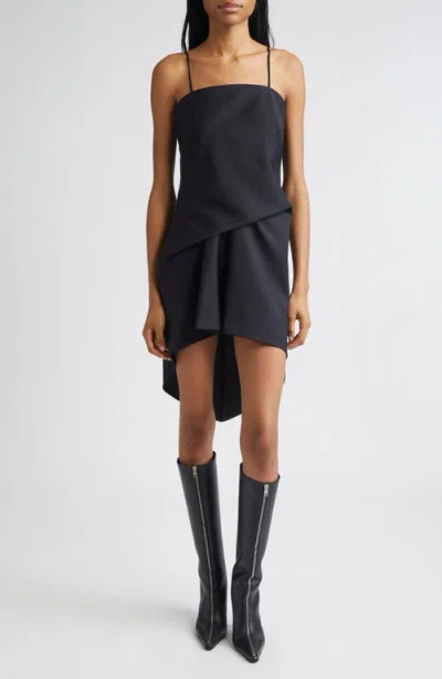 Alexander Wang Tucked Hem Wool & Mohair Asymmetric Minidress In Black