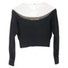Alexander Wang Tulle-accent Kitted Cropped Sweater In Black Wool In Brown