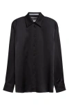 Alexander Wang Tulle Panel Oversize Silk Button-up Shirt In Black