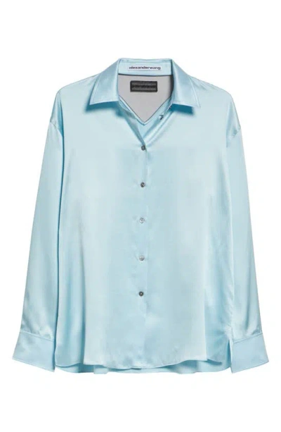 ALEXANDER WANG TULLE PANEL OVERSIZE SILK BUTTON-UP SHIRT