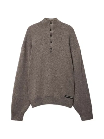 Alexander Wang Wool Turtleneck Henley Dark Oatmeal Melange In Brown