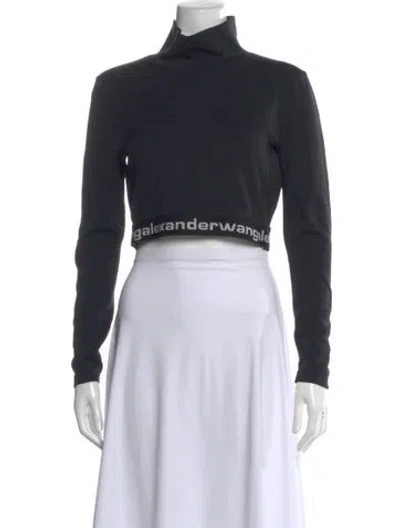 Pre-owned Alexander Wang Turtleneck Long Sleeve Crop Top In Black