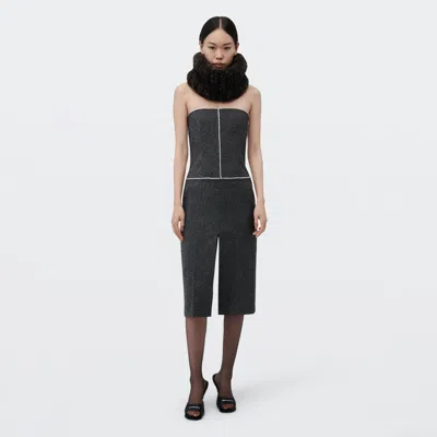 Alexander Wang Tweed Strapless Dress With Crystal Trim In Charcoal