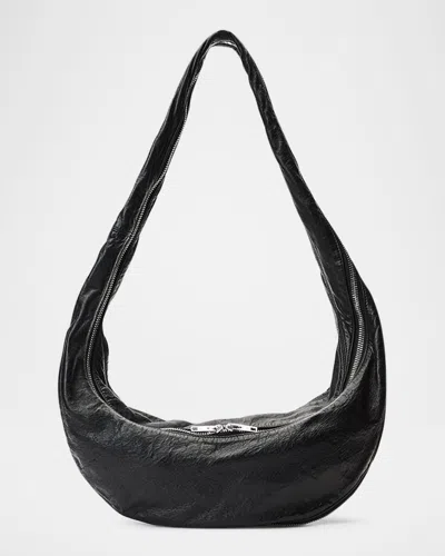 Alexander Wang Twyst Zip Leather Hobo Crossbody Bag In Black