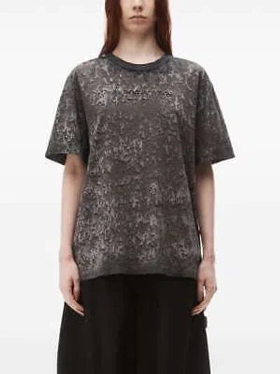 Pre-owned Alexander Wang Unisex Embossed Logo With Splatter Wash Tee In 099 Steel Grey