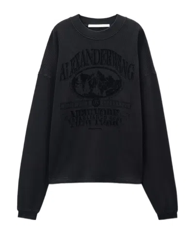 Alexander Wang Unisex Washed Black Waffle Jersey Long Sleeve Tee