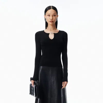 Alexander Wang V-neck Metal Logo In Matte Jersey In Black