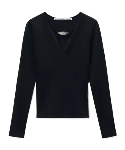 Alexander Wang V-neck Metal Logo In Matte Jersey In Black