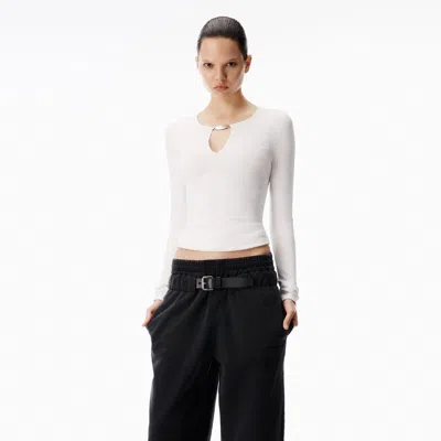 Alexander Wang V-neck Metal Logo In Matte Jersey In White