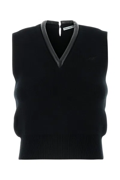 Alexander Wang Logo-knit Vest With Leather Tubular Trim In Black