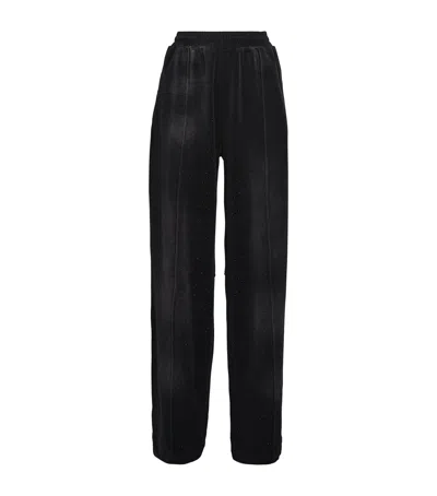 Alexander Wang Velour Rhinestone Hotfix Sweatpants In Black