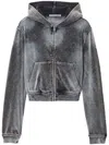 Alexander Wang Velvet Hoodie Washed Feather In Gray