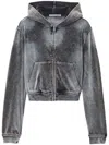 Alexander Wang Velvet Hoodie Washed Feather In Gray