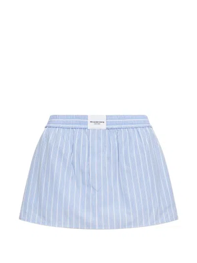 Alexander Wang Vertical-stripe Logo-patch Mini Skirt In Blue