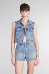 Alexander Wang Blue Clear Bead Hotfix Denim Vest In Blue