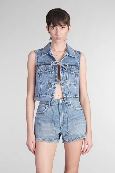 Alexander Wang Mini Cropped Vest With Bows And Crystals In Blue