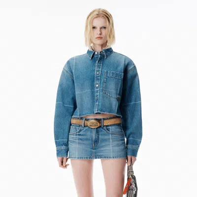 Alexander Wang Vintage-effect Marbled Blue Denim Cropped Shirt