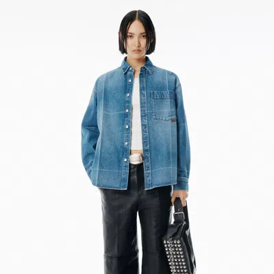 Alexander Wang Vintage-effect Marbled Blue Denim Foldline Shirt