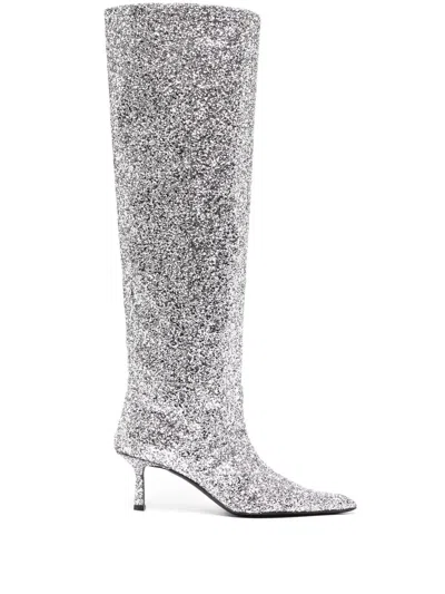 Alexander Wang Silver-tone Viola Glitter Detail 60 Knee-high Boots