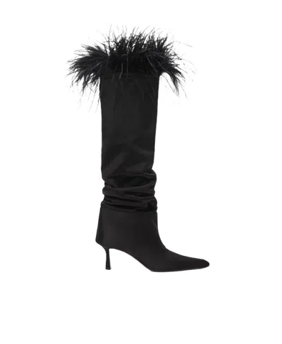 Alexander Wang Viola Feather-trim Pointed-toe Boots In Black