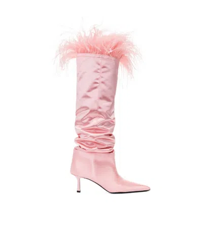 Alexander Wang Viola Feather-trim Pointed-toe Boots In Pink