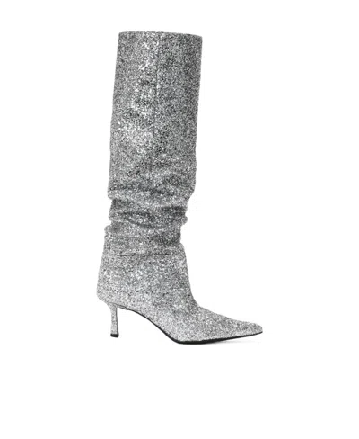 Alexander Wang Viola Glitter 60mm Long Boots In Gray