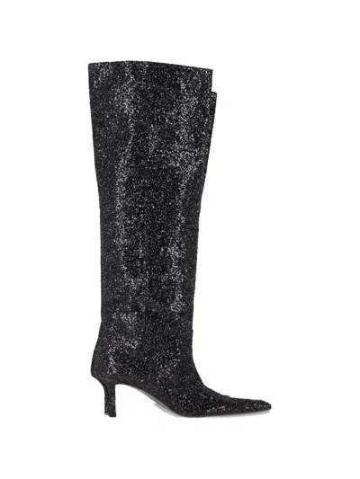 Pre-owned Alexander Wang Viola Slouch Glitter Boots In Black