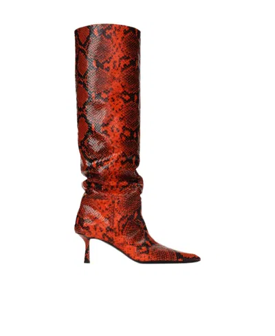 Alexander Wang Viola Snake-print Leather Boots In Red