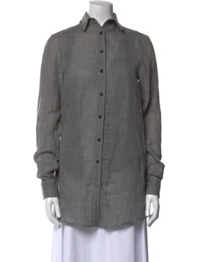Pre-owned Alexander Wang Virgin Wool Long Sleeve Button-up Top In Gray