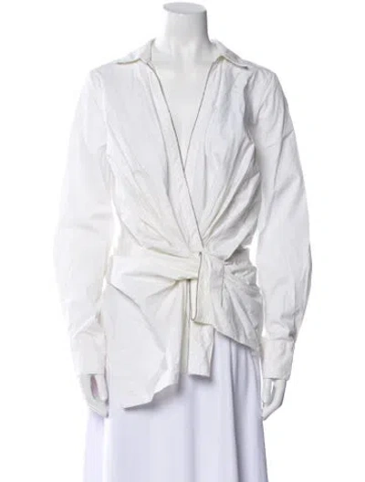 Pre-owned Alexander Wang V-neck Long Sleeve Blouse In White