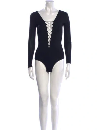 Pre-owned Alexander Wang V-neck Long Sleeve Bodysuit In Black