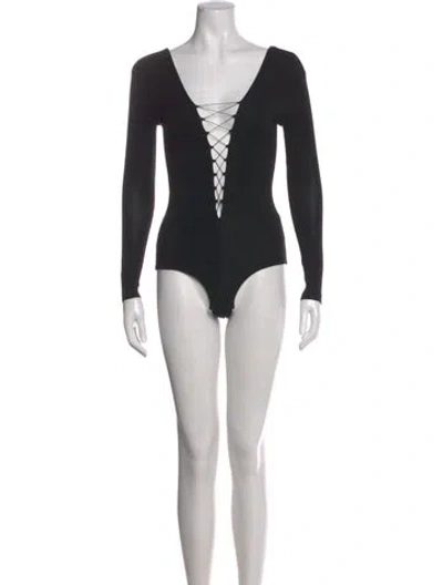 Pre-owned Alexander Wang V-neck Long Sleeve Bodysuit In Black